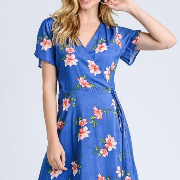 ✨ Short sleeve V-neck floral print wrap dress - Picture 4 of 6